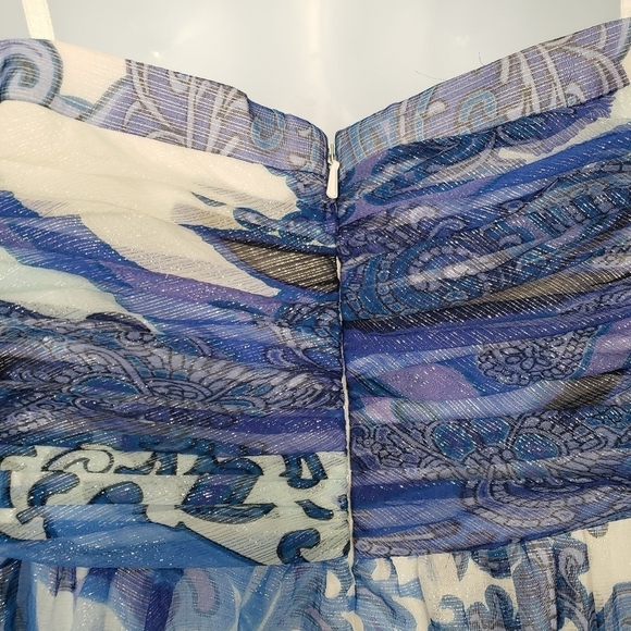 Aidan Mattox Women's 8 Paisley Maxi Dress Silk Blend Blue White Purple Formal - Picture 5 of 10